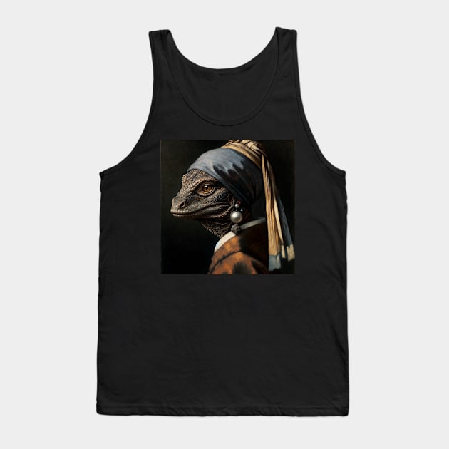 Wildlife Conservation - Pearl Earring Komodo Dragon Meme Tank Top by Edd Paint Something